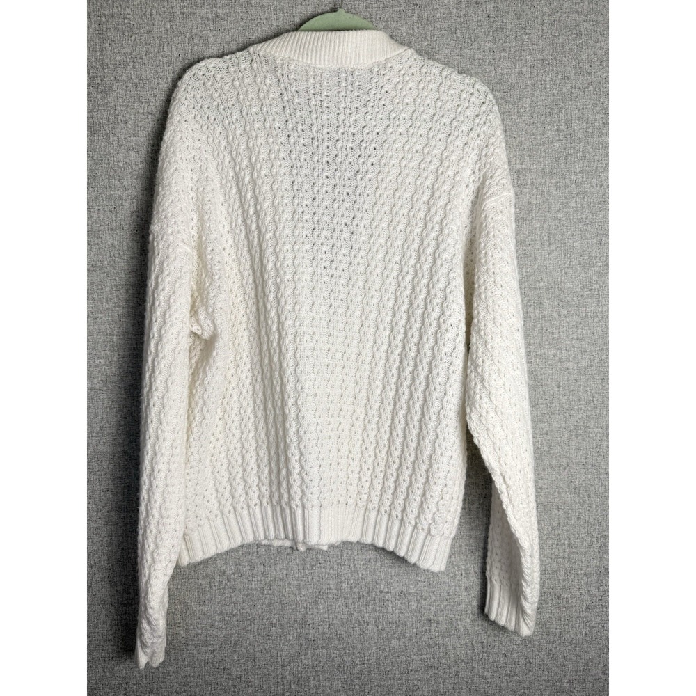 Vintage Brunny Sweater V Neck Cardigan Chunky Knit Oversize Grandmacore White XL - Picture 2 of 5